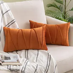 Woaboy Pack of 2 Fall Striped Velvet Throw Pillow Covers Orange Modern Decorative Couch Throws Square Soft Cozy Pillowcases for Bed Sofa Cushion Living Room 12x20 Inch