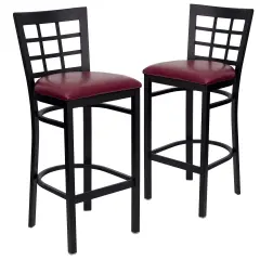 Emma and Oliver 2 Pack Window Back Metal Restaurant Barstool BurgVYL/BlackMetal