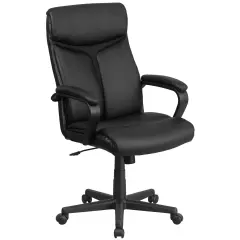 Emma and Oliver High Back Leather Executive Swivel Office Chair with Slight Mesh Accent and Arms Black