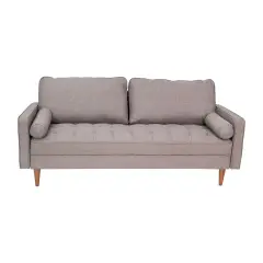 Emma and Oliver Holden Upholstered Mid-Century Modern Pocket Spring Sofa with Wooden Legs and Removable Back Cushions Slate Gray