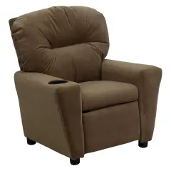 Emma and Oliver Contemporary Kids Recliner with Cup Holder Brown Microfiber