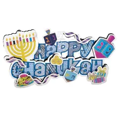 Rite Lite 14.5" Silver and Blue 'Happy Hanukkah' 3-D Glittered Hanging Decor