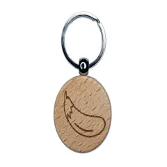 Eggplant Outline Engraved Wood Round Keychain Tag Charm