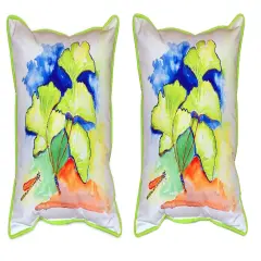 Pair of Betsy Drake Gingko Leaves Large Indoor/Outdoor Pillows 18 Inch x 18 Inch