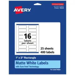 Avery Matte White Rectangle Labels, 1" x 3"