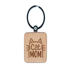 Cat Mom Engraved Wood Square Keychain Tag Charm