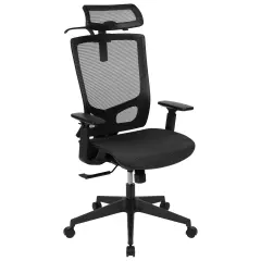 Emma and Oliver Ergonomic Mesh Office Chair-Synchro-Tilt, Pivot Headrest, Adjustable Arms Black