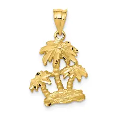 14K Gold Palm Trees Charm Beach Pendant FindingKing Jewerly 24mm x 15.5mm