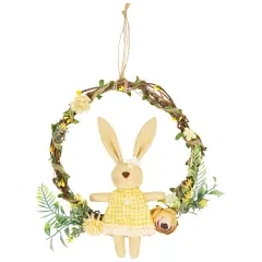 Northlight Bunny with Flowers Artificial Easter Twig Wreath - 10" Brown