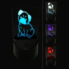 Pug Sitting Dog 3D Illusion LED Night Light Sign Nightstand Desk Lamp