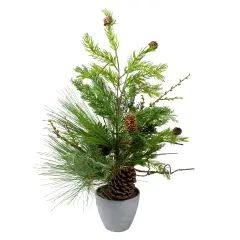 Northlight Real Touch&trade;️ Potted Mixed Pine and Cedar Artificial Christmas Tree - 24" - Unlit Green