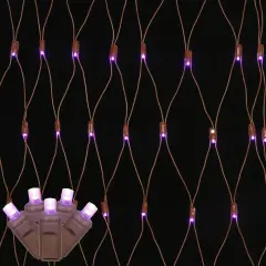 150 Purple Wide Angle Net LED Lights 2Ft. x8Ft. Brown Wire Christmas set