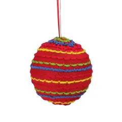 Raz 4.25" Bohemian Multicolor Knitted Christmas Ball Ornament Red