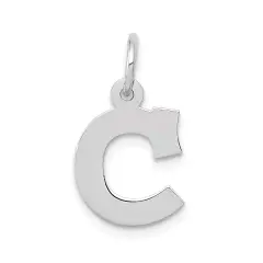 14K White Gold Small Block Intial Letter C Charm Jewerly 18mm x 10mm