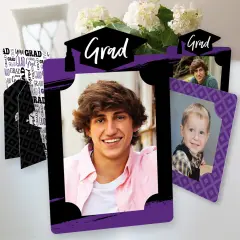 Big Dot of Happiness Purple Graduation Party Centerpieces - 4x6 Picture Display - Paper Photo Frames - Set of 12