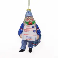 Northlight Busy Santa USPS "Priority Mail" Carrier Glass Christmas Ornament - 6" - Blue