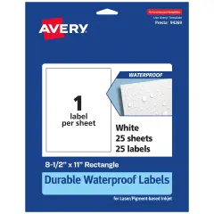 Avery Durable Waterproof Rectangle Labels, 8.5" x 11"