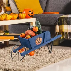 Wooden Wagon Planter With 9 Magnetic Accessories For Garden Yard Blue