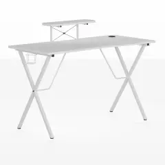 Emma and Oliver Gaming Desk with Cup Holder, Headphone Hook, and Monitor Stand White