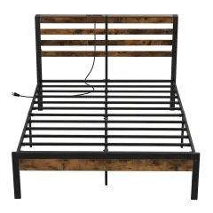 Costway Full Industrial Metal Platform Bed Frame Charging Station Mattress Foundation