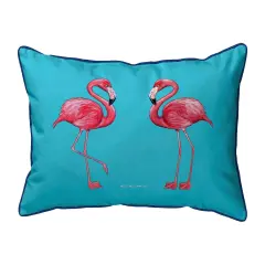 Betsy Drake Flamingos on Teal Large Corded Indoor/Outdoor Pillow 16x20 Multicolor