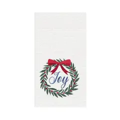 27' x 18" Christmas Holiday "Joy" Sentiment with Red Berry Wreath Cotton Waffle Weave Kitchen Dish Towel