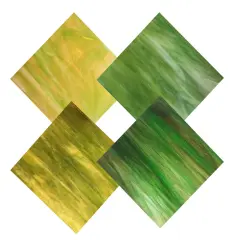 Wissmach 4 Sheet Mixed Color Variety Stained Glass Pack and Mosaic Glass, Yellow/Green