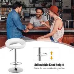 Height Adjustable Bar Stools Set of 2 with Hollow Back and Footrest White