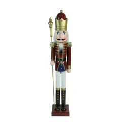 Northlight 48" Burgundy and White Wooden Christmas Nutcracker King with Scepter Red