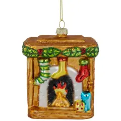 Northlight 4" Bronze Glittered Fireplace Glass Christmas Hanging Ornament