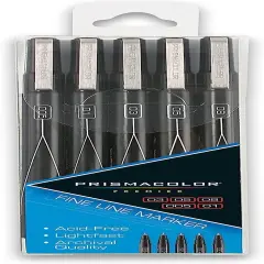Prismacolor 5-Pack Assorted Tip Markers - Black - 005, 01, 03, 05, 08