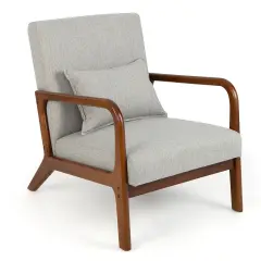 Modern Accent Chair with Rubber Wood Frame and Lumbar Pillow Gray