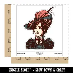 Elegant Victorian Lady Woman with Flower Feathers in her Hat Vinyl Phone Tablet Laptop Water Bottle Sticker Set - 5 Pack