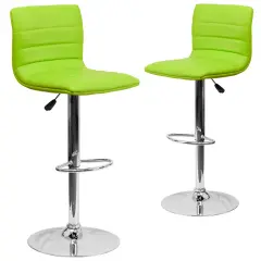 Emma and Oliver Modern Vinyl Adjustable Height Barstool with Horizontal Stitch Back, Set of 2 Green
