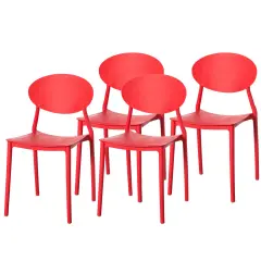 Modern Plastic Outdoor Dining Chair with Open Oval Back Design Set of 4 Red