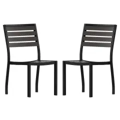 Merrick Lane Kersey Outdoor Side Chairs Poly Faux Wood and Metal Patio and Deck Chairs for All-Weather Use- Set of 2 Gray Wash Teak