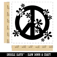Contemporary Peace Sign With Flowers Self-Inking Rubber Stamp Ink Stamper Blue