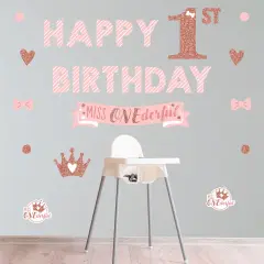Big Dot of Happiness 1st Birthday Little Miss Onederful - Peel and Stick Girl First Birthday Party Decoration - Wall Decals Backdrop