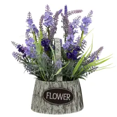 Northlight Lavender Bouquet in "Flower" Spring Basket with Handle - 12" Purple
