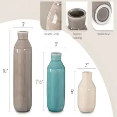 3 Pieces Flower Vase for Living Room Decor, Ceramic Vase for Farmhouse D&eacute;cor, Vases for Home D&eacute;cor, Shelf, Tall Ceramic Vase for Centerpiece Table Decorations, Grey&Peacock Blue&Off White