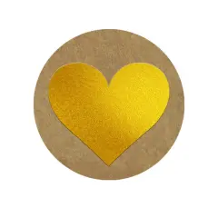 Great Papers! Seals, Self-Adhesive, Gold Foil Heart on Kraft, 1.57" Diameter, 250 Seals/Roll
