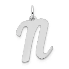 14K White Gold Large Script Initial Letter N Charm Jewerly 22mm x 12mm