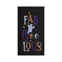 FAB-Boo-Lous Ghost Embroidered Cotton Halloween Waffle Weave Kitchen Towel