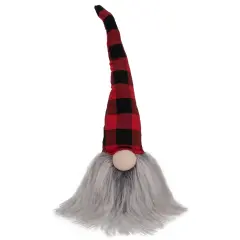 Northlight Buffalo Plaid Gnome Head with Long Beard Christmas Figure - 16" - Red and Black