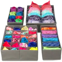 Sorbus Set of 4 Foldable Drawer Dividers, Storage Boxes, Closet Organizers, Under Bed Organizer Grey