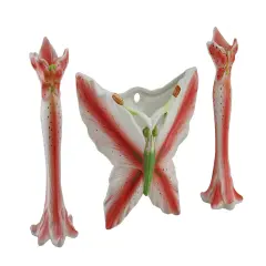 3 Pc. Pink Tiger Lily Flower Candle Holder and Butterfly Vase Set