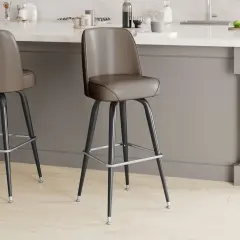 Emma and Oliver Metal Barstool with Swivel Bucket Seat Beige