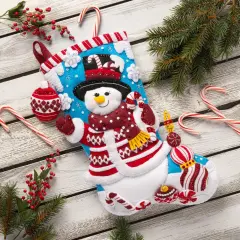 Bucilla Felt Stocking Applique Kit 18" Long-Peppermint Snowman