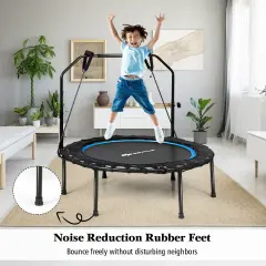 40 Inch Foldable Fitness Rebounder with Resistance Bands Adjustable Home Blue