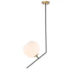 Ryland 1 light Black and Brass and Frosted White glass pendant